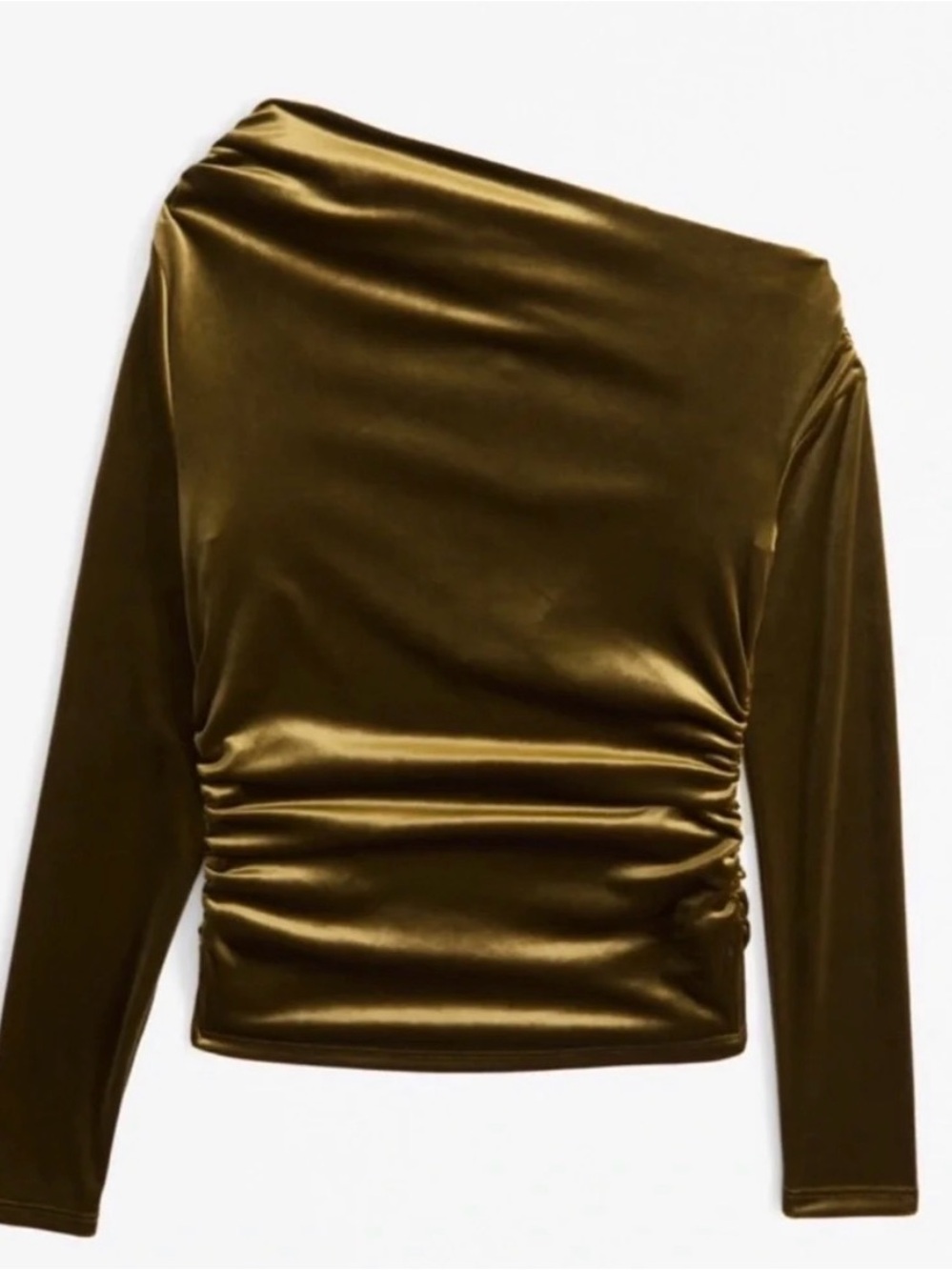 Abercrombie & Fitch Olive Green One-Shoulder Velvet Top